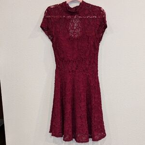 Stretchy Lace A Line Dress by My Michelle Sz 9 Beautiful Burgundy